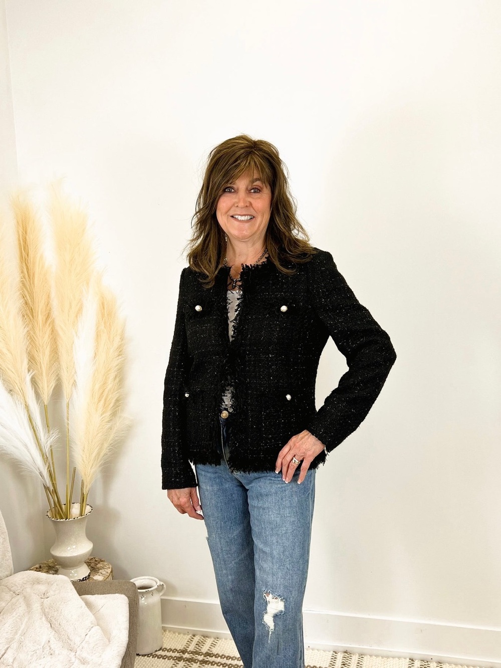 Insight Tweed Jacket with Button Detail